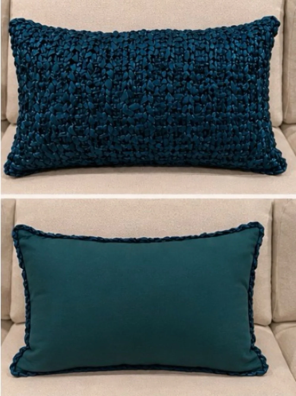 Ann Gish Ribbon Knit Pillows in Turquoise— Set of 2